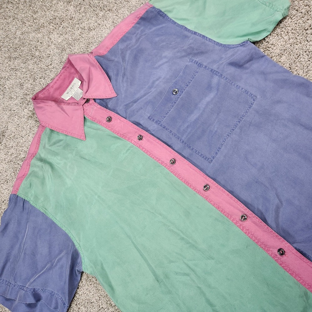 Words Paris Sport‎ Club Silk Shirt Womens M Vintage 80s 90s Colorblock Pastel